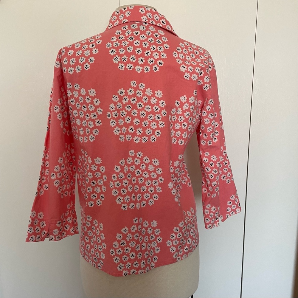 Marimekko Floral Button-Up Top in Coral Pink and White size M - Picture 3 of 12